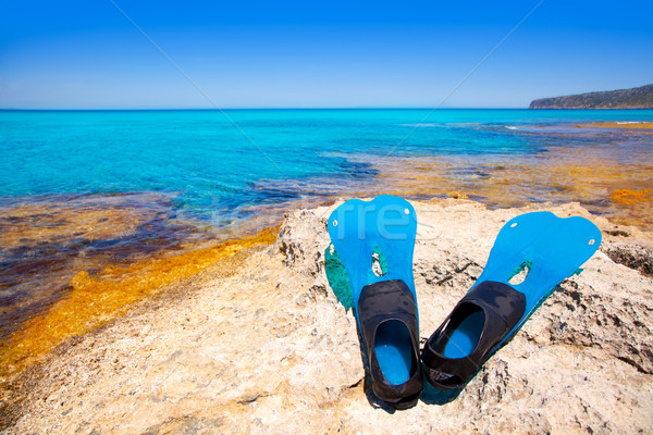 Balearic Formentera island with scuba diving fins Stock photo © lunamarina