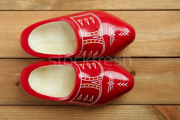 Dutch Holland red wooden shoes on wood Stock photo © lunamarina