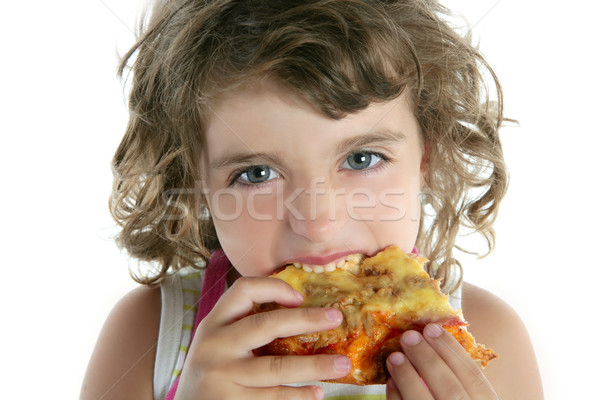女の子 食べ 飢えた ピザ クローズアップ 肖像 ストックフォト © lunamarina