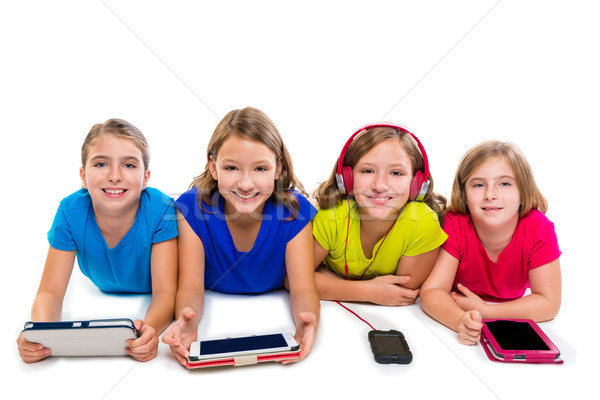 Stock foto: Schwestern · kid · Mädchen · Tech · Zeile · glücklich