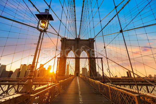 Híd naplemente New York Manhattan sziluett NY Stock fotó © lunamarina