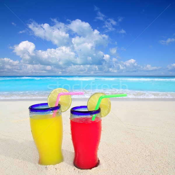 Stock photo: beach cocktails yellow red in caribbean tropical sea