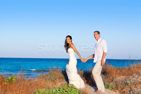 Foto stock: Pareja · amor · playa · mediterráneo · duna · mar