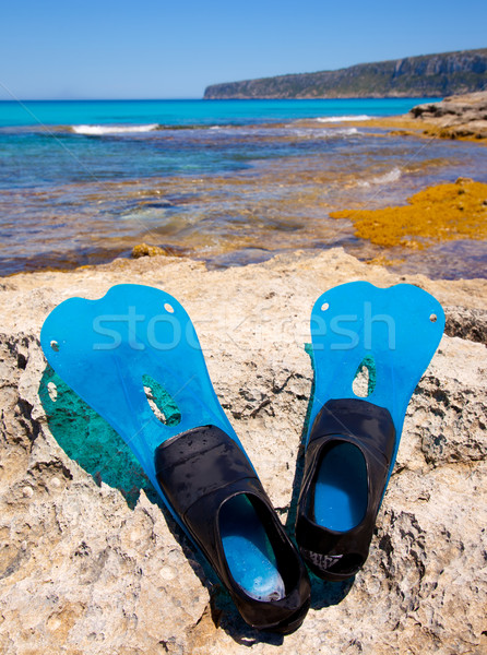 Balearic Formentera island with scuba diving fins Stock photo © lunamarina