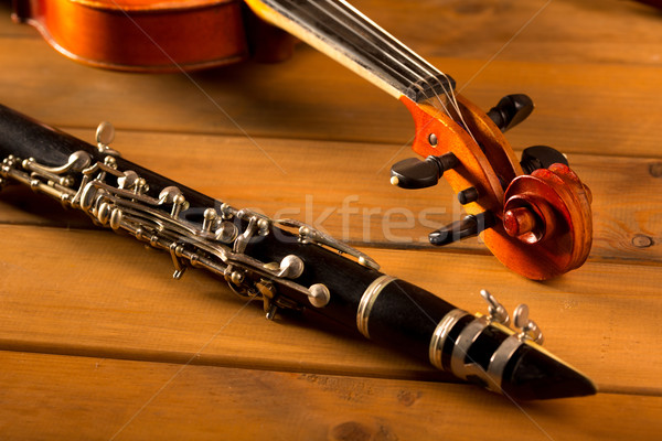 Classic music violin and clarinet in vintage wood Stock photo © lunamarina