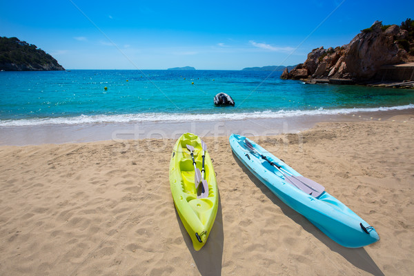 Ibiza cala Sant Vicent beach with Kayaks san Juan Stock photo © lunamarina