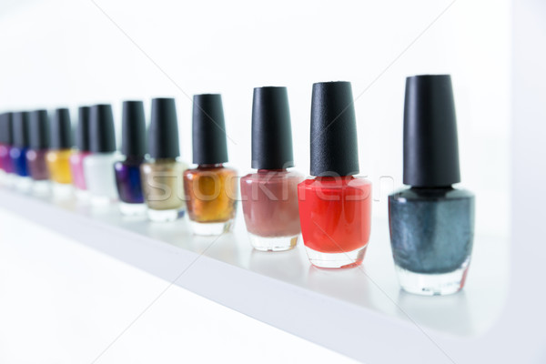 Stockfoto: Kleurrijk · nagellak · kleuren · rij · nagels · witte