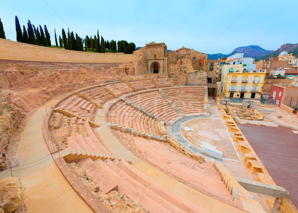 Imagine de stoc: Roman · amfiteatru · Spania · cer · constructii · albastru