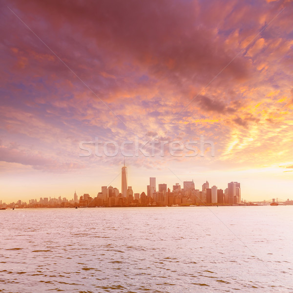 Manhattan skyline New York from Liberty Island Stock photo © lunamarina