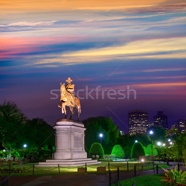 Сток-фото: Бостон · Монумент · Вашингтона · закат · Массачусетс · США · лошади
