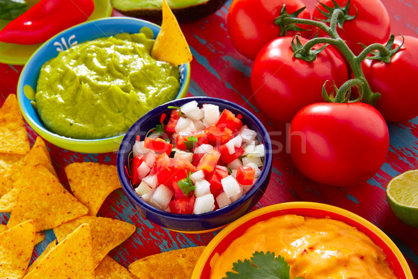 Mexican food nachos guacamole pico gallo cheese Stock photo © lunamarina