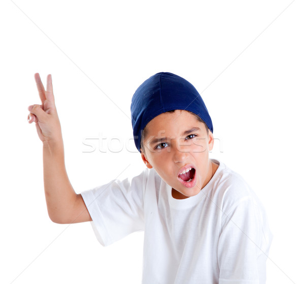 Stockfoto: Blauw · cap · kid · jongen · overwinning