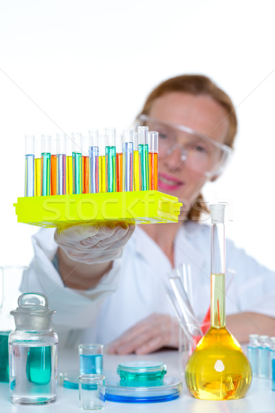 Stock photo: chemical laboratory scientist woman with test tube