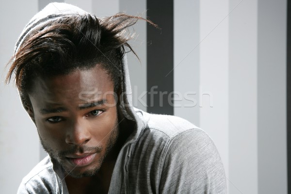 Stock photo: African american man with gray hood
