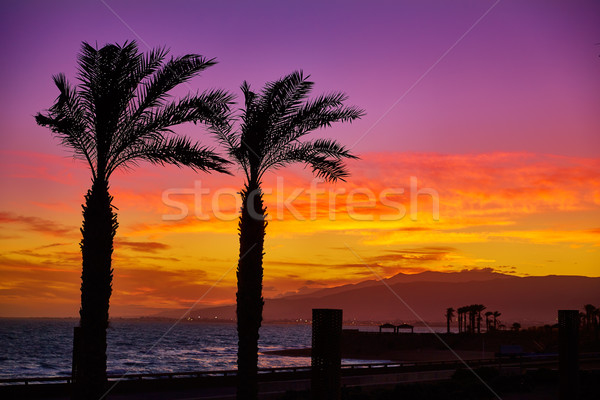 Pôr do sol praia Espanha céu água nuvens Foto stock © lunamarina