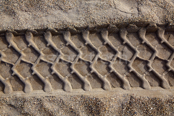 car wheel tilres print footprint on the beach sand Stock photo © lunamarina