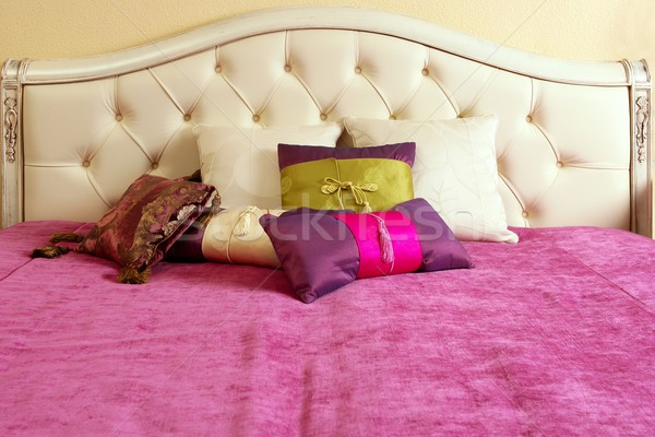 Gyémánt kárpit ágy fej rózsaszín pléd Stock fotó © lunamarina