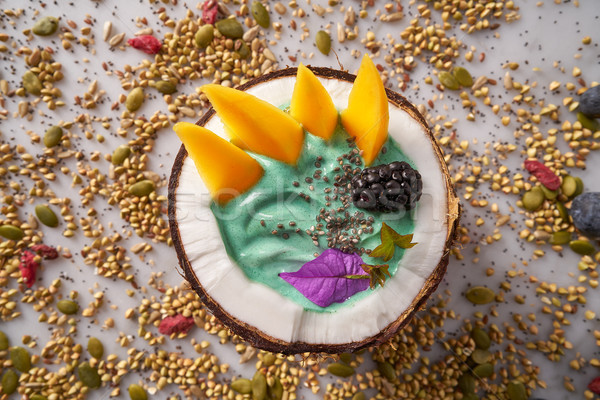 Spirulina bowl smoothie in coconut blackberry mango Stock photo © lunamarina