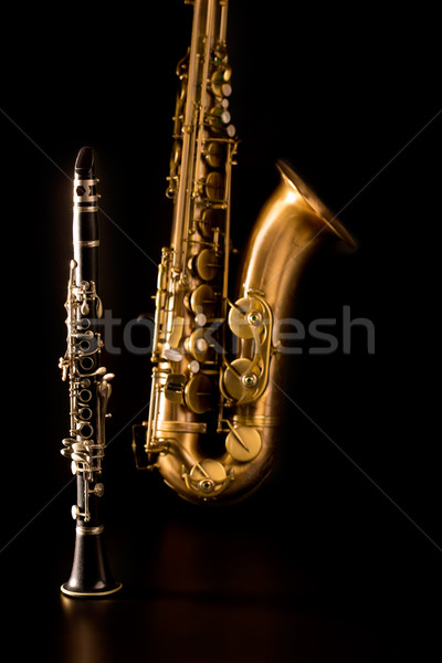 Classic music Sax tenor saxophone and clarinet in black Stock photo © lunamarina