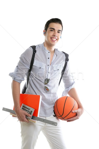 American look student boy with basket ball Stock photo © lunamarina