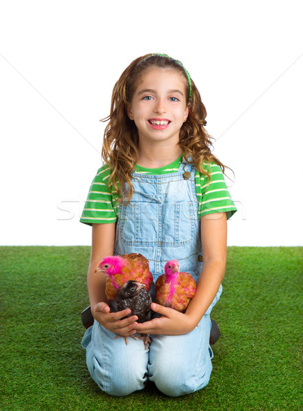 breeder hens kid girl rancher farmer hug chicken chick Stock photo © lunamarina