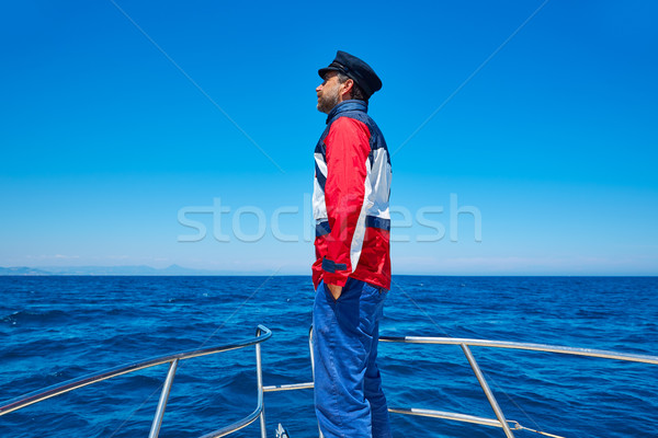 Stock photo: Beard sailor cap man sailing sea ocean in a boat