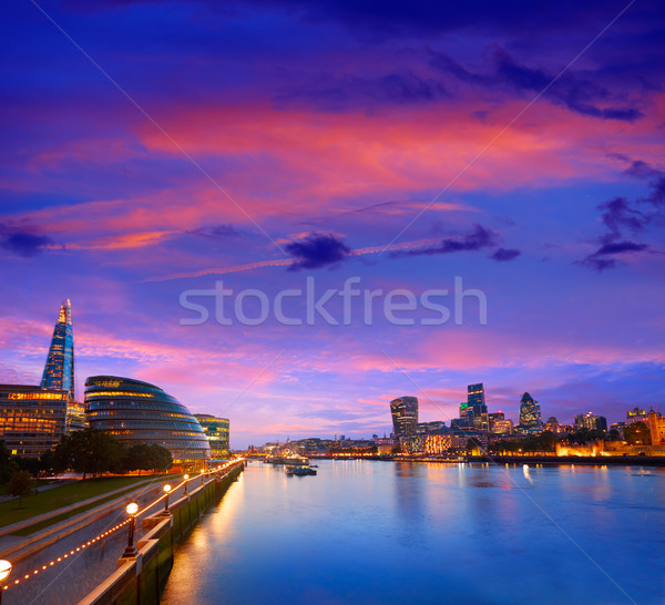 Stock photo: London skyline sunset City Hall and financial 