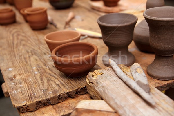 Foto stock: Arcilla · cerámica · vintage · mesa · cerámica · manos