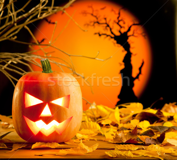 Halloween orange pumpkin on autumn leaves Stock photo © lunamarina