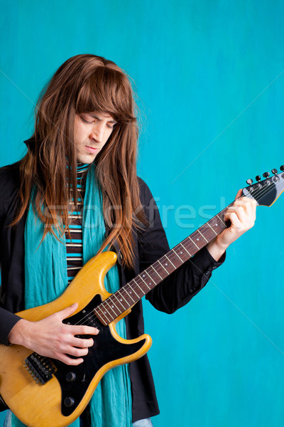 Kő hetvenes évek elektromos gitár játékos férfi hosszú haj Stock fotó © lunamarina