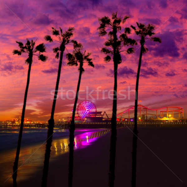 Santa Monica California sunset on Pier Ferrys wheel Stock photo © lunamarina