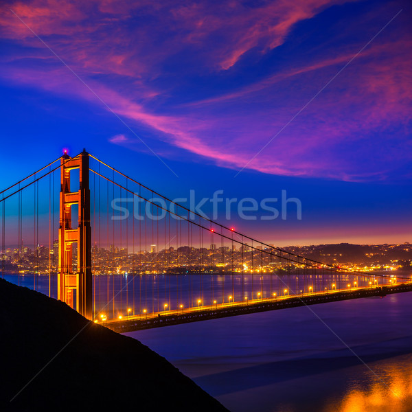 Golden Gate Bridge San Francisco sunset through cables Stock photo © lunamarina
