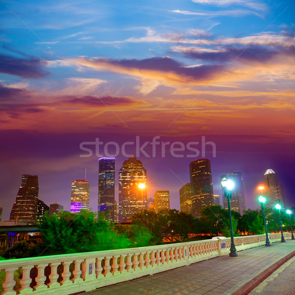 Houston ufuk çizgisi gün batımı Teksas ABD köprü Stok fotoğraf © lunamarina