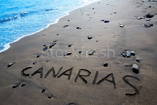 Stock photo: Canarias word written spell black sand Canary Islands