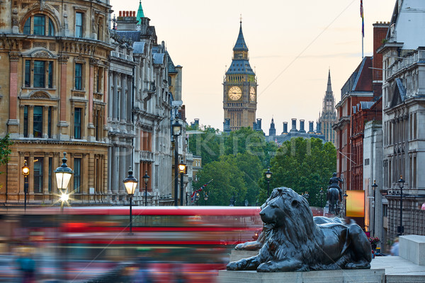 London Trafalgar Square lion and Big Ben Stock photo © lunamarina