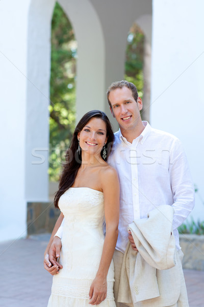 Foto stock: Novia · Pareja · recién · casados · mediterráneo · nina · boda