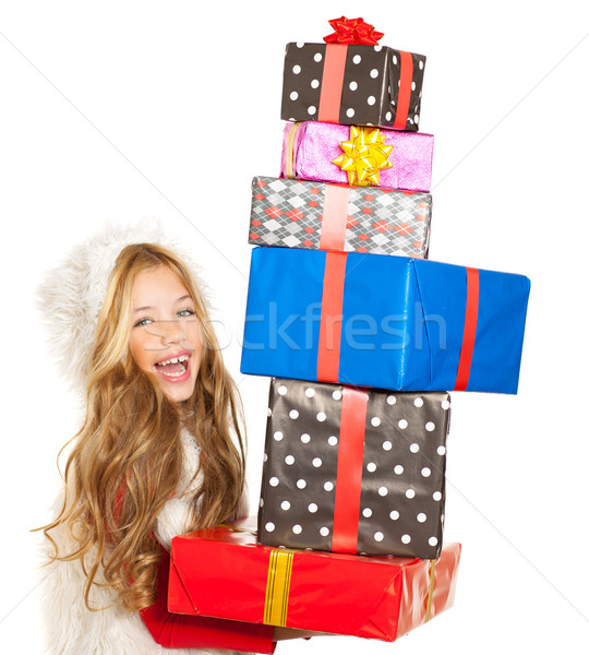 Foto stock: Criança · little · girl · natal · apresentar · presentes