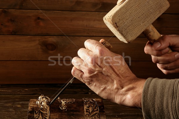 gouge wood chisel carpenter tool hand hammer Stock photo © lunamarina