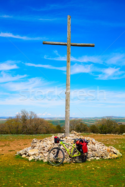 Cruz de Atapuerca cross in Saint James Way bike Stock photo © lunamarina