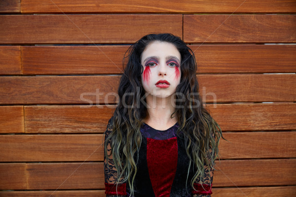 Halloween gyerek lány véres smink fából készült Stock fotó © lunamarina