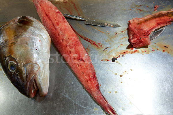 Amberjack fish fillet process in stainless steel Stock photo © lunamarina