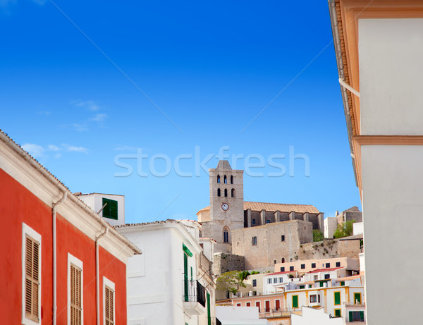 Eivissa Ibiza town with church under blue sky Stock photo © lunamarina