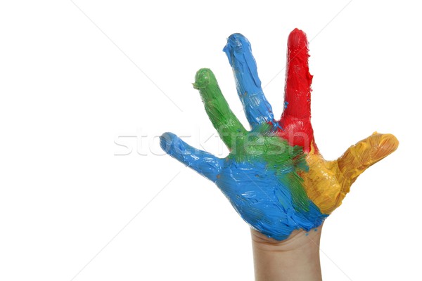 Stockfoto: Kleurrijk · kinderen · hand · geschilderd · witte · verf