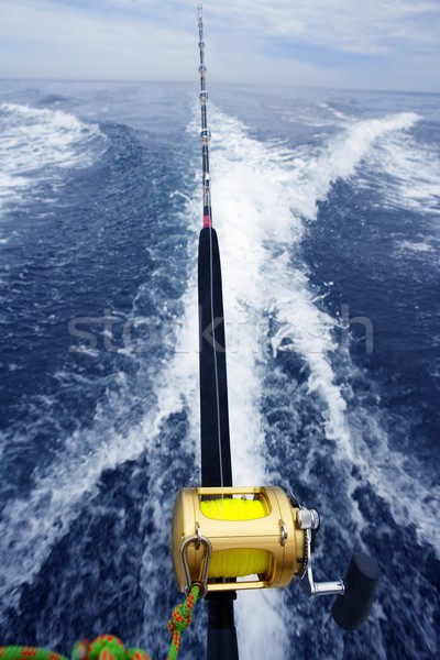 fishing big game rod and reel on boat wake Stock photo © lunamarina