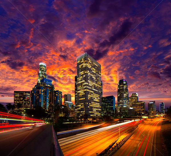Centro de la ciudad noche Los Ángeles puesta de sol horizonte Foto stock © lunamarina