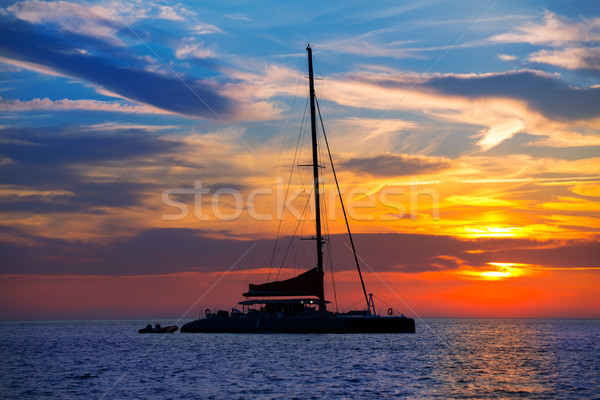Katamarán vitorlás naplemente szigetek Spanyolország sport Stock fotó © lunamarina
