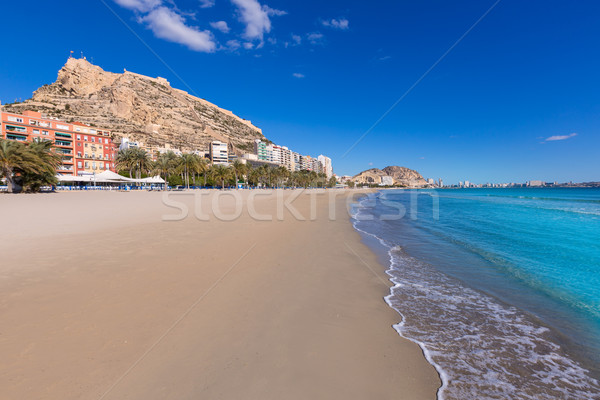 Alicante Postiguet beach and castle Santa Barbara in Spain Stock photo © lunamarina