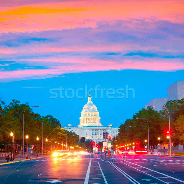 [[stock_photo]]: Coucher · du · soleil · Pennsylvanie · Washington · DC · congrès · USA · route