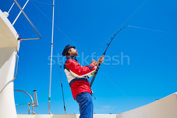 Stock fotó: Szakáll · matróz · férfi · horgászbot · trollkodás · sósvízi