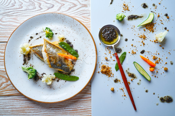 Seabass sea bass with stir fried vegetables Stock photo © lunamarina
